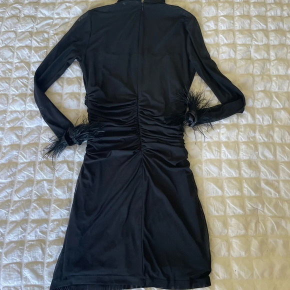 Revolve Amanda Uprichard vixen feather cuff sleeve mesh mini dress - Picture 11 of 13